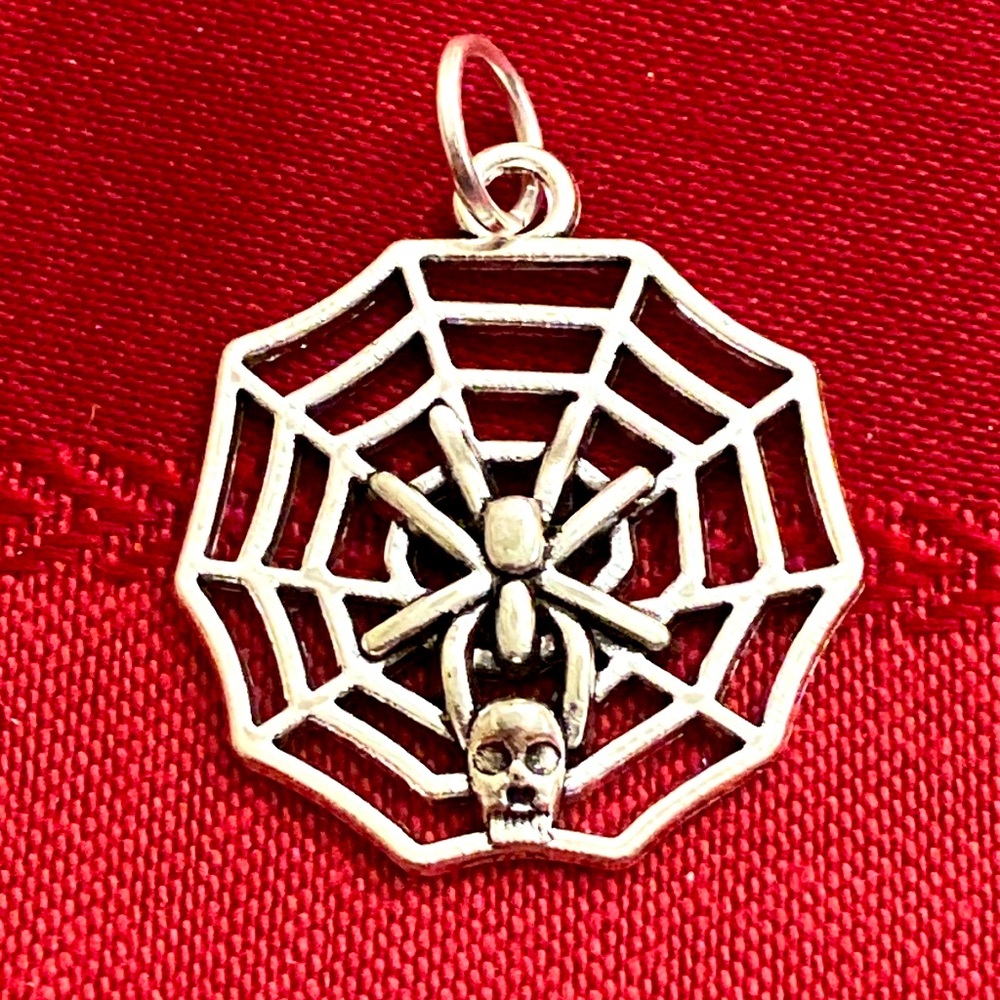5/$10❤️❤️❤️NEW TIBETAN SILVER SPIDER WEB & SKULL CHARM PENDANT